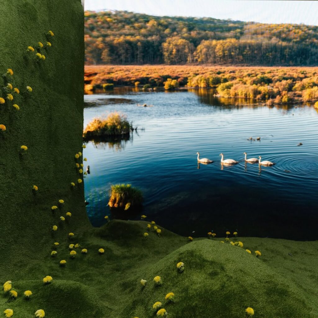 Зелена галявина з кульбабами.